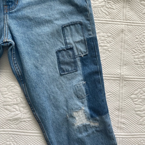 Urban Outfitters BDG Dad Slim Taper Fit Jean Medium Wash Patchwork Denim 33 - Picture 5 of 16